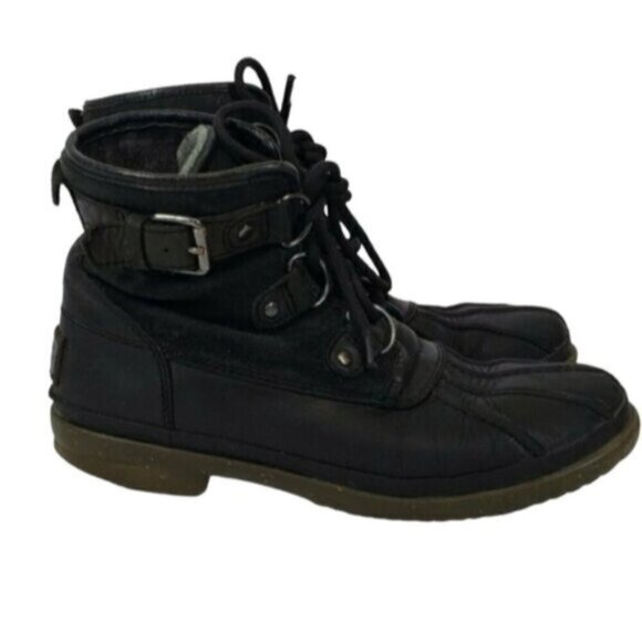 Ugg Cecile Leather Waterproof Ankle Boot Lace Up Black - Picture 6 of 14